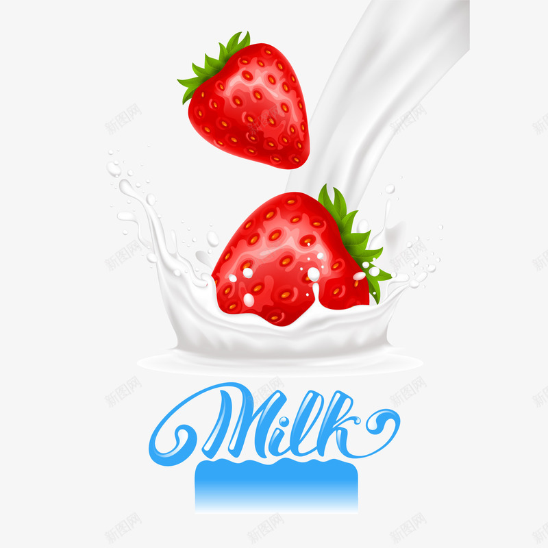 美味加入新鲜草莓的牛奶png免抠素材_新图网 https://ixintu.com 水果 牛奶 红色 草莓