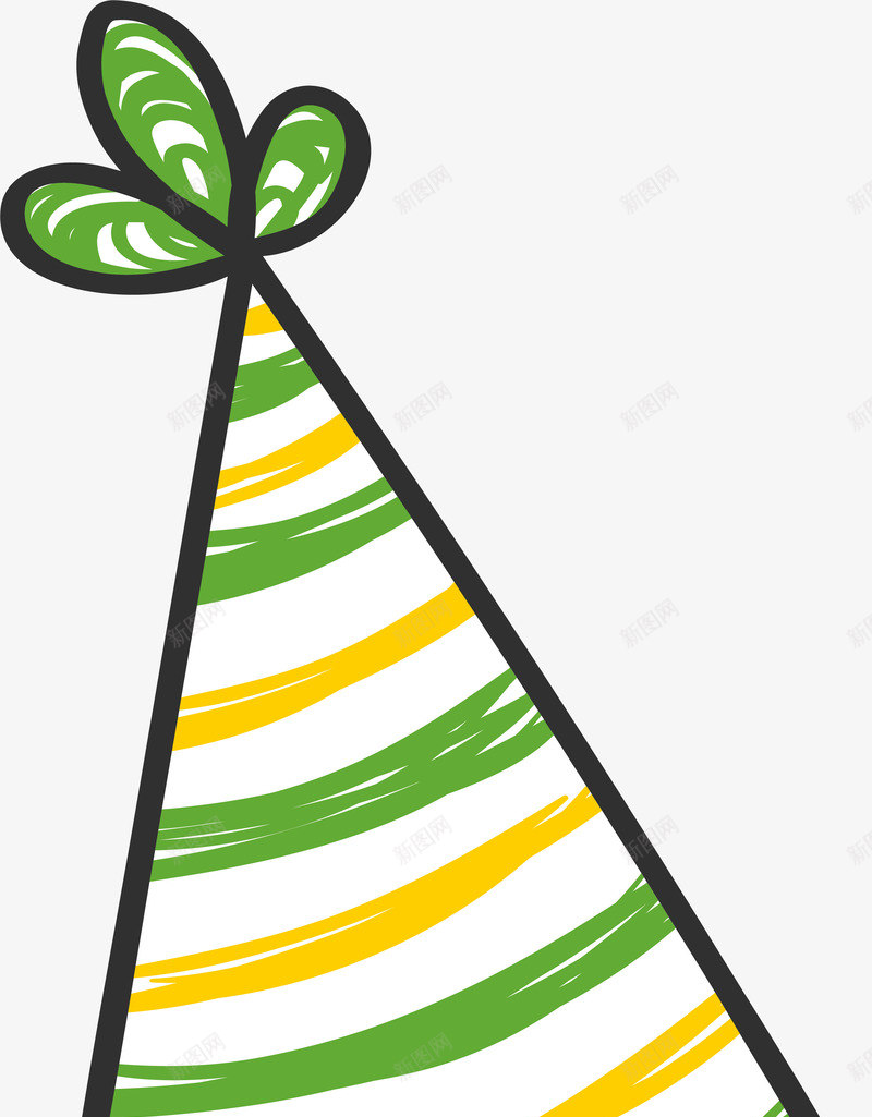 卡通绿色条纹生日帽png免抠素材_新图网 https://ixintu.com 卡通手绘 尖尖帽 庆祝 生日 矢量图案 绿色条纹