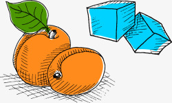 卡通杏子冰块手绘食物素材