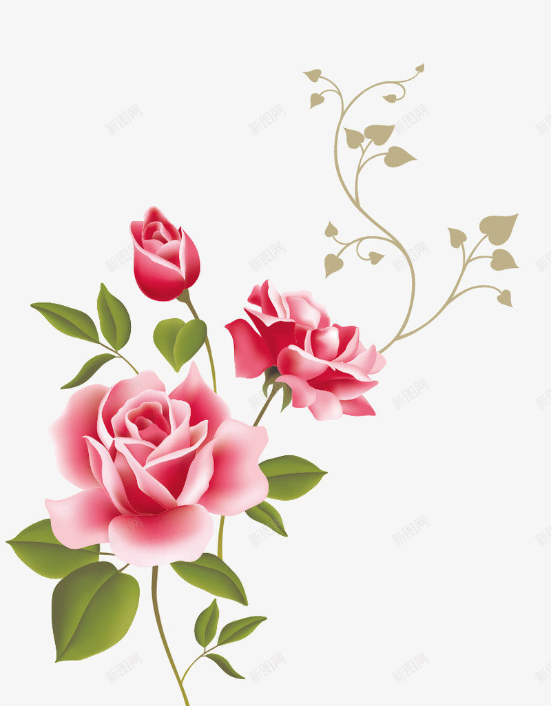 花朵矢量图eps免抠素材_新图网 https://ixintu.com 好看的花 牡丹 红色的花 花卉 花朵 花枝 矢量图