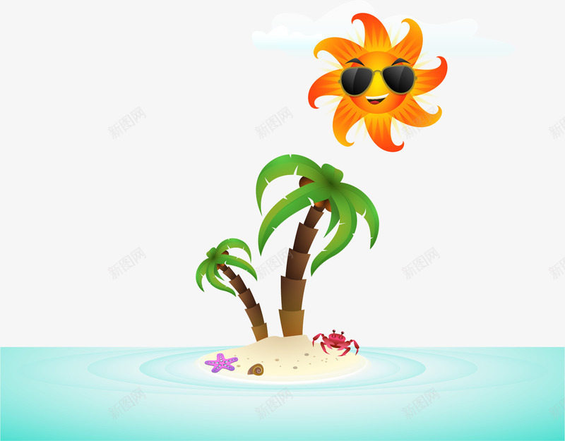手绘夏日海岛png免抠素材_新图网 https://ixintu.com 卡通 夏日 太阳 度假 手绘 椰子树 海岛