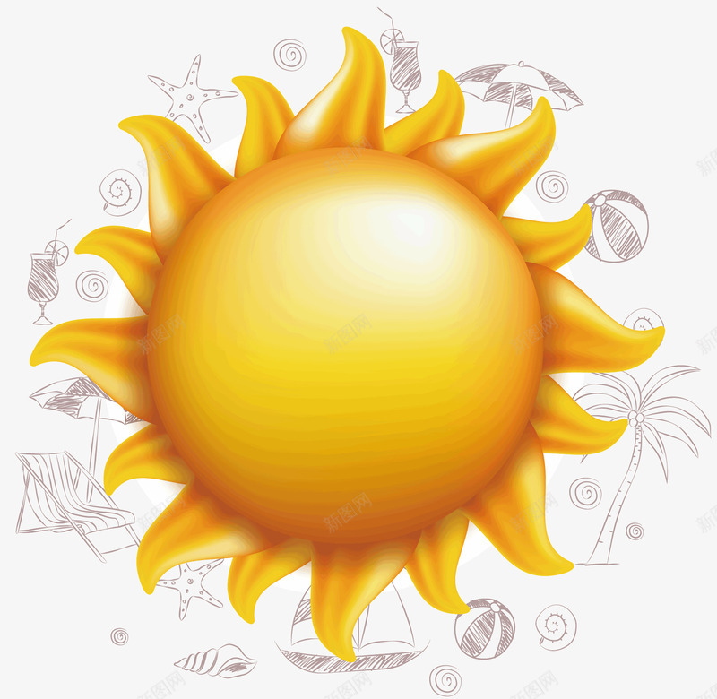 一个黄色的太阳png免抠素材_新图网 https://ixintu.com 夏天 太阳伞 小船 皮球 金黄色 饮料 黄色的太阳