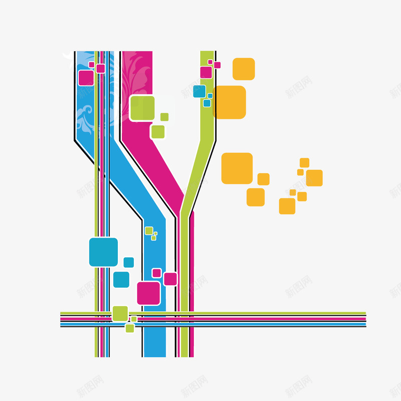 折线和方块png免抠素材_新图网 https://ixintu.com 彩色 扁平化 折线 方块