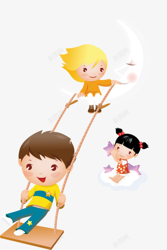 玩耍的孩童png免抠素材_新图网 https://ixintu.com 卡通 孩童 星星 月亮