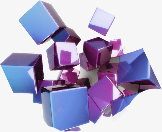 蓝紫色漂浮方块装饰png免抠素材_新图网 https://ixintu.com 方块 漂浮 紫色 装饰