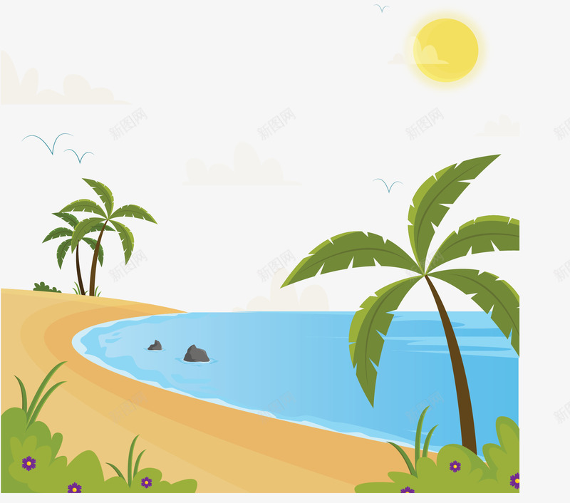 美丽海边沙滩椰子树矢量图ai免抠素材_新图网 https://ixintu.com 椰子树 沙滩 海边 海边椰子树 矢量png 美丽海边 矢量图