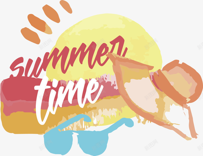 夏日时间png免抠素材_新图网 https://ixintu.com 墨镜 夏日时间 太阳帽 手绘 涂鸦 粉色 艺术字