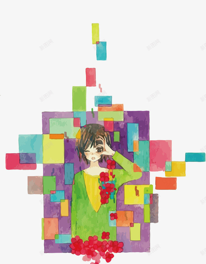 科技风插画png免抠素材_新图网 https://ixintu.com 几何 手绘 方块 科技