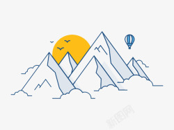 山脉日出热气球插画素材