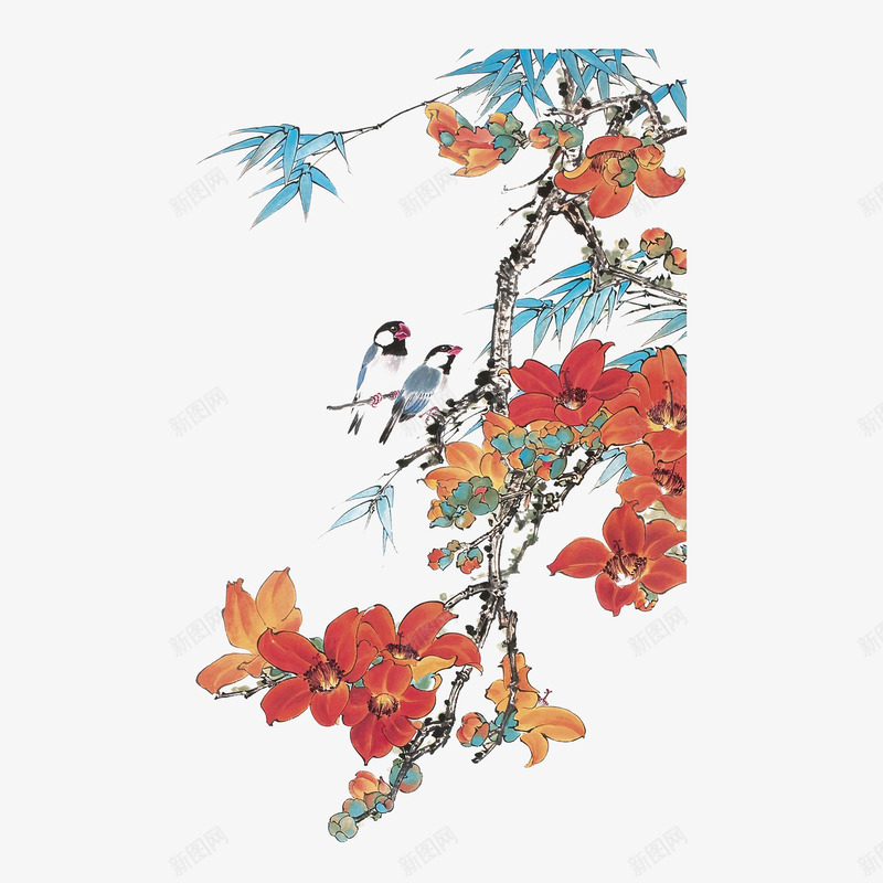 站在花枝上的麻雀png免抠素材_新图网 https://ixintu.com 中国风 国画 手绘 水墨 花朵 花枝 花鸟 麻雀