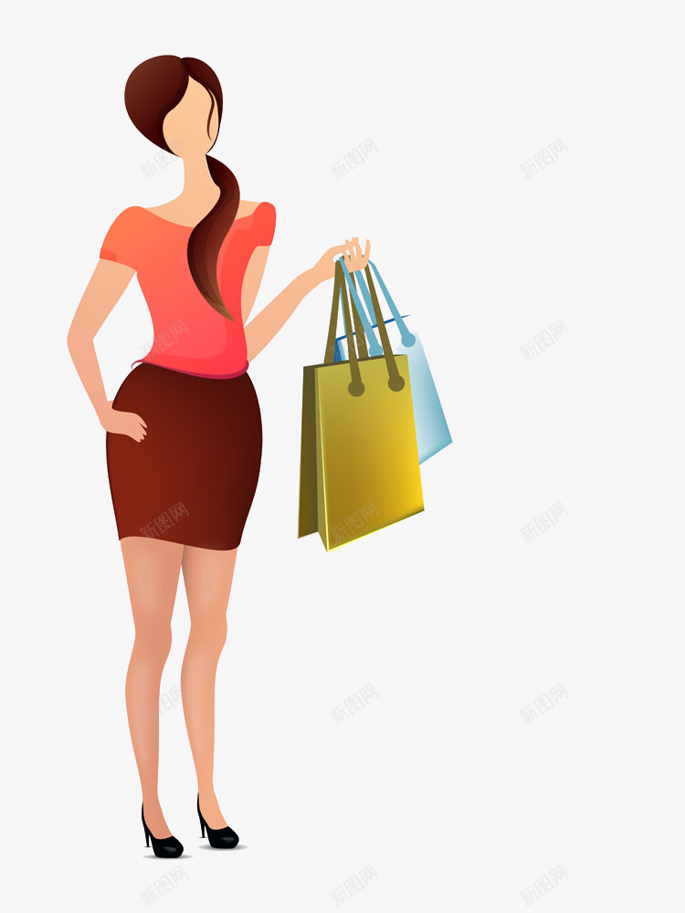 提着袋子的女人png免抠素材_新图网 https://ixintu.com 买东西 妇女 扁平化 购物袋