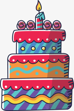 三层卡通生日蛋糕矢量图素材