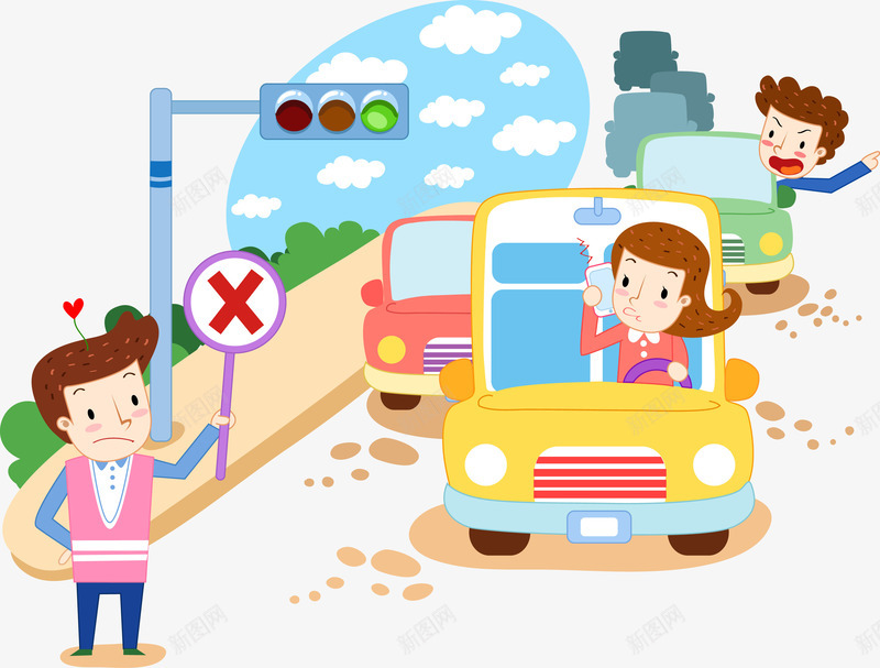 卡通版的禁止停车标识图标png_新图网 https://ixintu.com PNG素材 卡通 汽车 禁止乱停 禁止停车