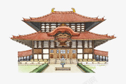 手绘插图中国风寺庙正殿素材