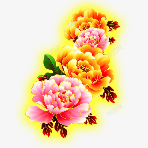 牡丹花图案psd免抠素材_新图网 https://ixintu.com 牡丹花 牡丹花图案 粉丝花朵 花朵 金色花朵