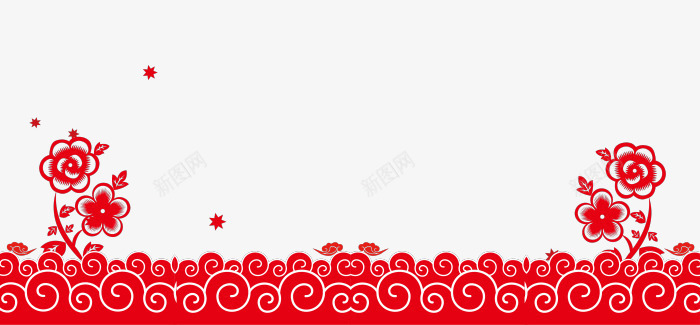 红色中国风海浪花朵png免抠素材_新图网 https://ixintu.com 中国风海浪 新年 新年海浪 新春 春节 波浪框架 红色花朵