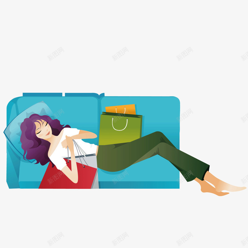 躺在沙发上抱着购物袋的女人png免抠素材_新图网 https://ixintu.com 女人 沙发 购物袋