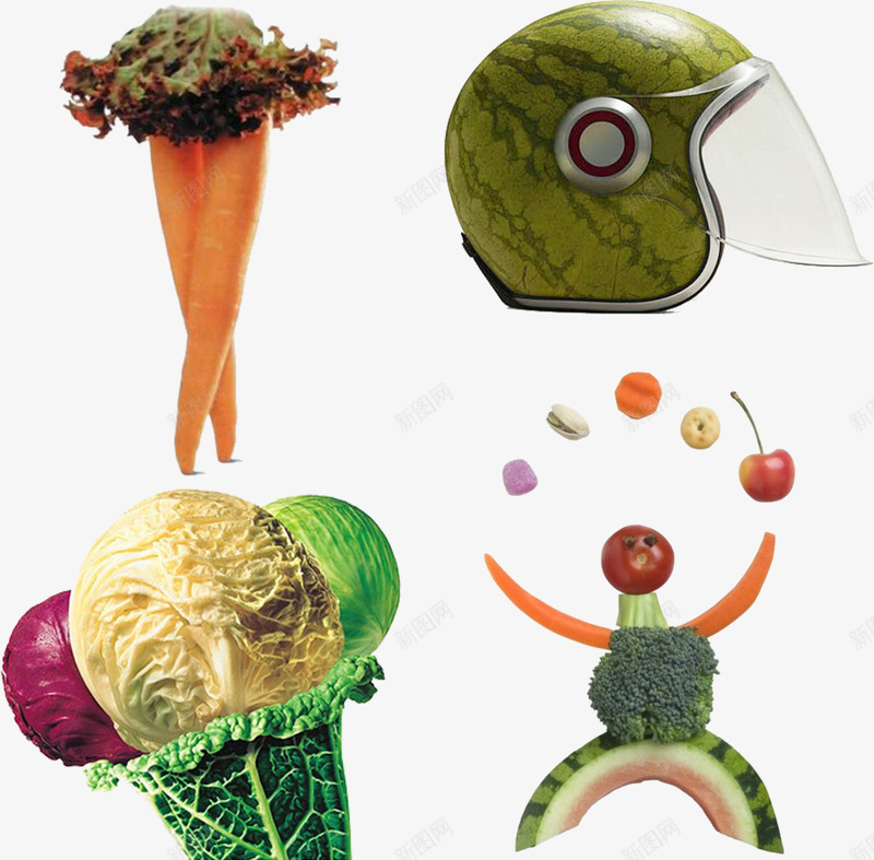创意水果png免抠素材_新图网 https://ixintu.com 创意 创意水果 包菜 水果 绿色食品 胡萝卜 蔬菜 西瓜 西瓜帽 食物