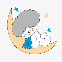 睡在月亮上的小男孩素材