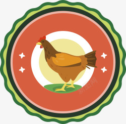 公鸡徽章绿色波浪边框养鸡场高清图片
