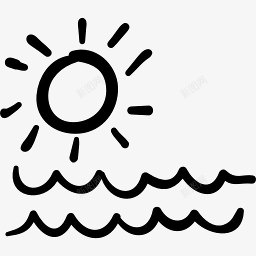 大海和太阳图标png_新图网 https://ixintu.com 夏天 大海 手绘 水 沙滩 海浪 自然 阳光