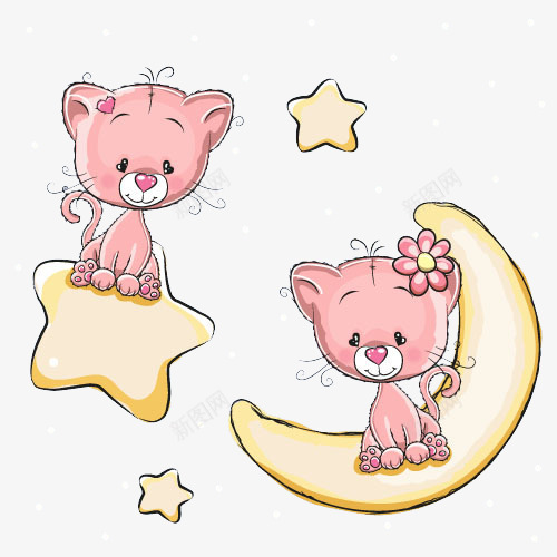 卡通小猫png免抠素材_新图网 https://ixintu.com 卡通 可爱 小可爱 小猫 手绘 星星 月亮 猫 粉色