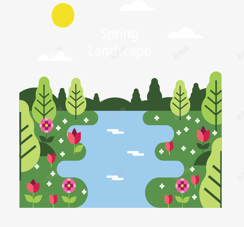 春天开花美丽小溪矢量图ai免抠素材_新图网 https://ixintu.com 小溪 春天小溪 春天踏青 春游 矢量png 美丽山林 矢量图