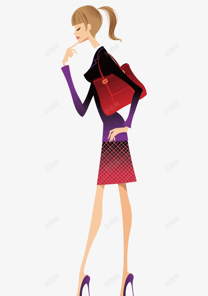 思考的女人矢量图ai免抠素材_新图网 https://ixintu.com 女人 思考的女人 矢量素材 穿裙子的女人 背包的女人 矢量图