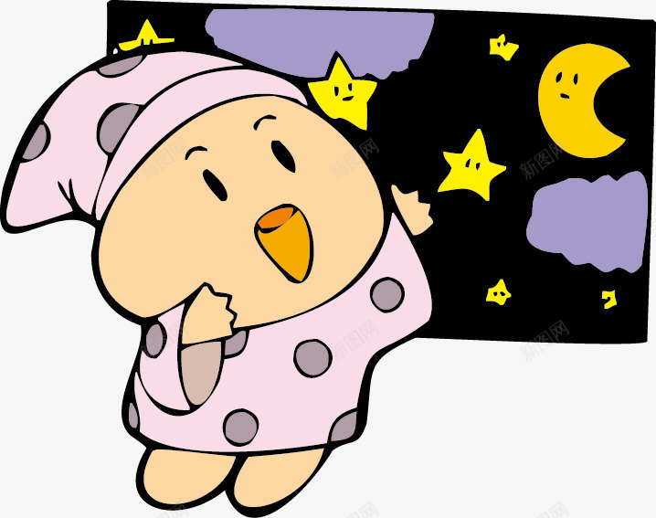 卡通婴儿睡觉png免抠素材_新图网 https://ixintu.com 婴儿 星星 月亮 睡衣 睡觉