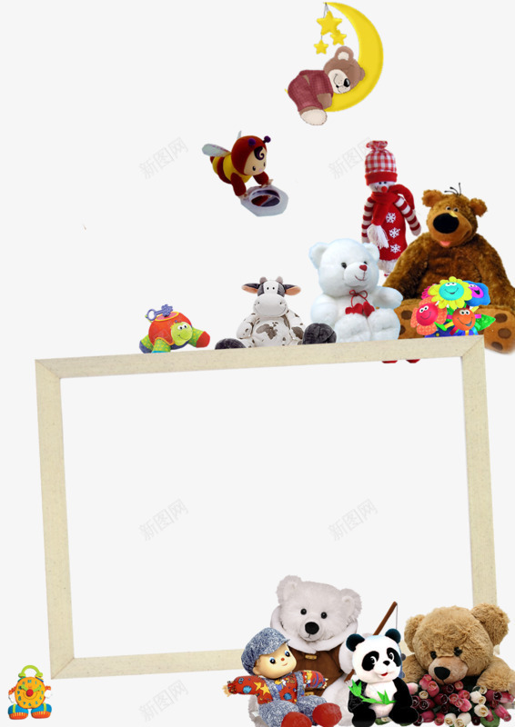 儿童相框png免抠素材_新图网 https://ixintu.com 娃娃 小桌子 小熊 布偶 月亮 桌子 棕色小熊 玩具 相框 睡觉的小熊 黄色小熊