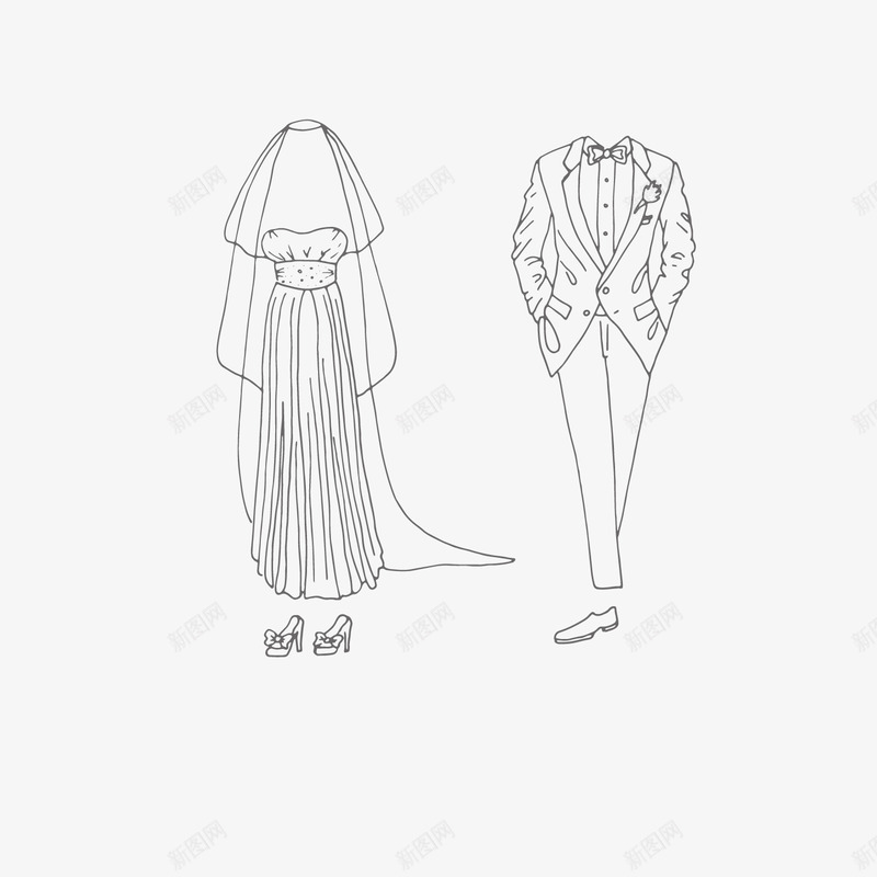 穿婚纱的男女矢量图图标ai_新图网 https://ixintu.com 女人 婚纱 男人 素描婚纱 线条 矢量图