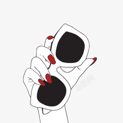 坏女人红指甲的手拿着墨镜高清图片