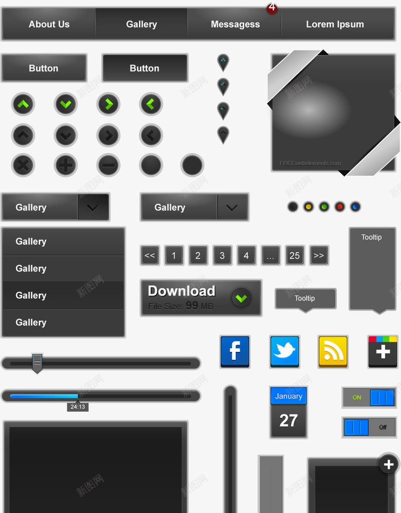 黑色UI控件元素图标png_新图网 https://ixintu.com UI 图标 导航 按钮 控件