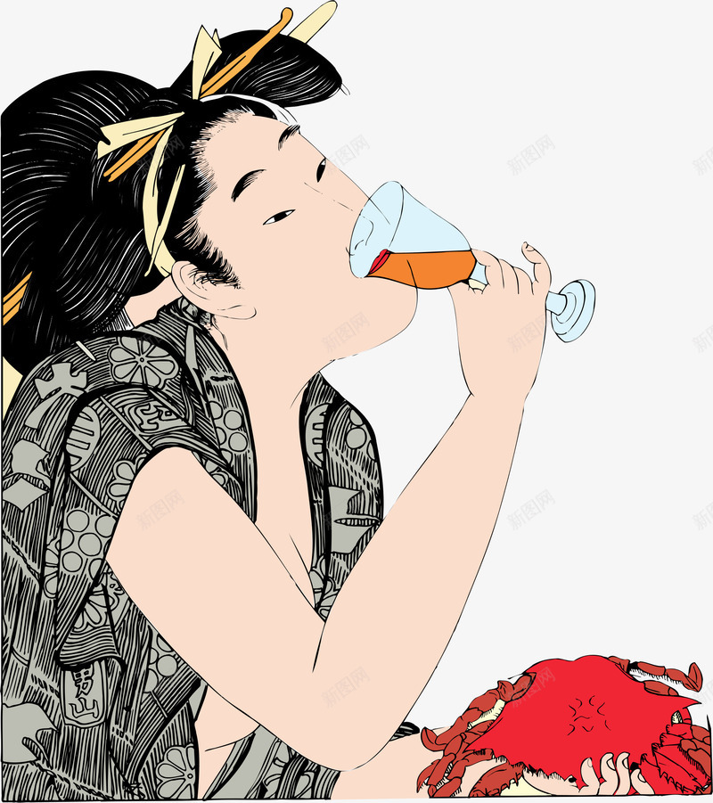 喝酒的女人png免抠素材_新图网 https://ixintu.com 东洋 和服 喝酒的人 女人 饮酒