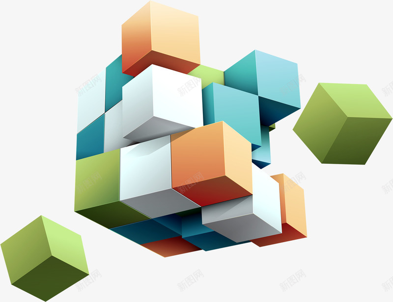 彩色立体手绘方块png免抠素材_新图网 https://ixintu.com 彩色 方块 立体