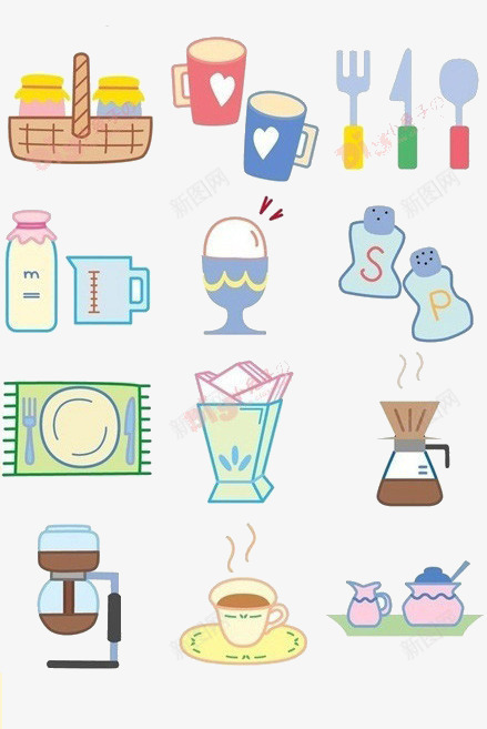 卡通厨房餐具甜点png免抠素材_新图网 https://ixintu.com 牛奶 甜点 蜂蜜 餐具