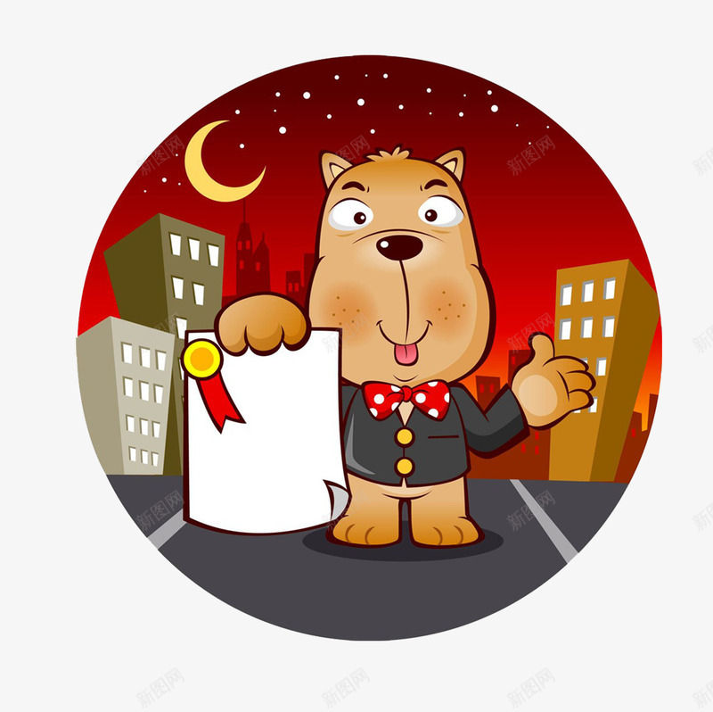 夜空中的小熊拿着奖状图标psd_新图网 https://ixintu.com 圆形图标 徽章 月亮 红色