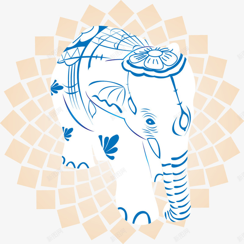 大象png免抠素材_新图网 https://ixintu.com 免费矢量下载 几何背景 大象 插画 方块 花纹