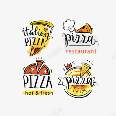 可爱手绘意大利披萨标识矢量图图标图标