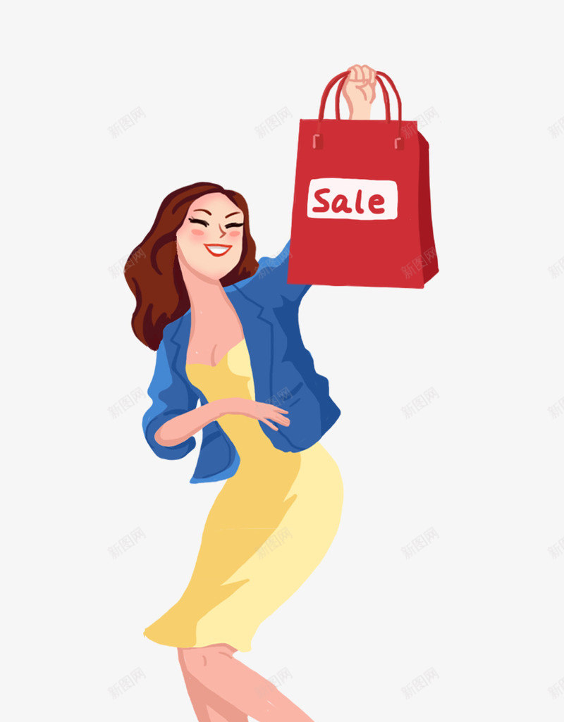 卡通手绘购物的女人png免抠素材_新图网 https://ixintu.com 买买买 卡通手绘购物的女人 女人 购物 高兴的人