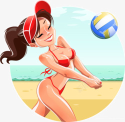 红色太阳帽卡通沙滩排球高清图片