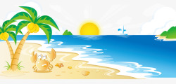 卡通海上沙滩椰树螃蟹太阳素材
