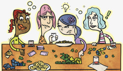 一群女人卡通装饰插画聊天聚会的女人们高清图片