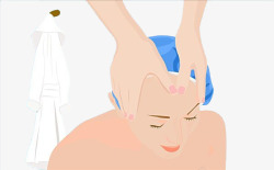 蓝色浴帽手绘头部按摩的女人减压高清图片