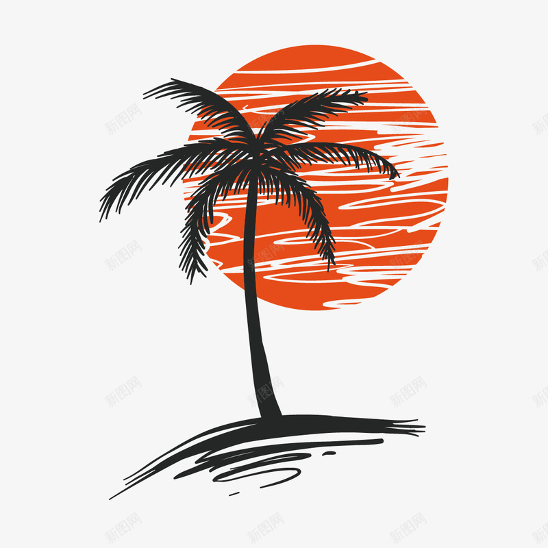 太阳和椰子树矢量图ai免抠素材_新图网 https://ixintu.com 太阳 椰子树 水墨椰子树 矢量图