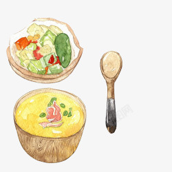 南瓜汤和沙拉手绘画片素材