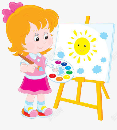 正在绘画的女孩png免抠素材_新图网 https://ixintu.com 太阳 绘画板 色彩