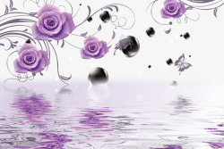 玫瑰树莓气泡紫色玫瑰花藤倒影高清图片