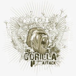 gorilla手绘大猩猩潮流T恤图案高清图片