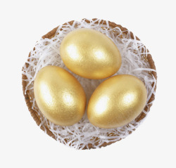 金色禽蛋鸟窝中的食用彩蛋实物素材